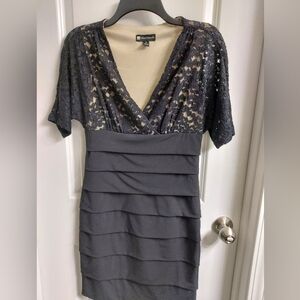 EUC Women's Valerie Bertinelli black and cream lace Tiered Dress, 8